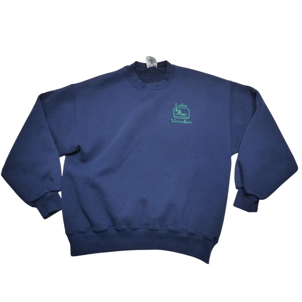 Vintage Lake Vermilion Sweatshirt Mens Medium Blue Jerzees Fleece Crewneck‎ 90s
